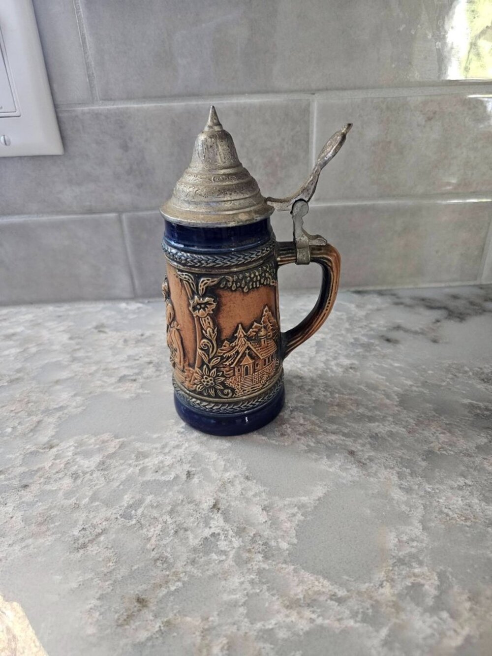 Vintage Gerz West Germany Lidded Beer Stein 6.5" Miniature Alpine Cabin Scene